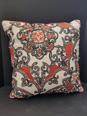 Pier 1 Imports Decorative Embroidered Throw Pillow - Orange,Black & Cream Color